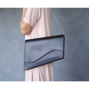 CRIZ Swiss Handmade Clutch Shoulder Bag Asymmetrical Brown Leather Minimalist